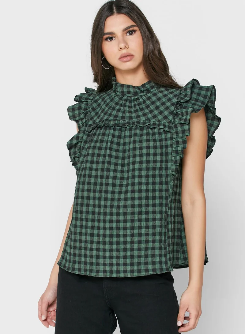 ALIGNE Ruffle Detail Checked Top