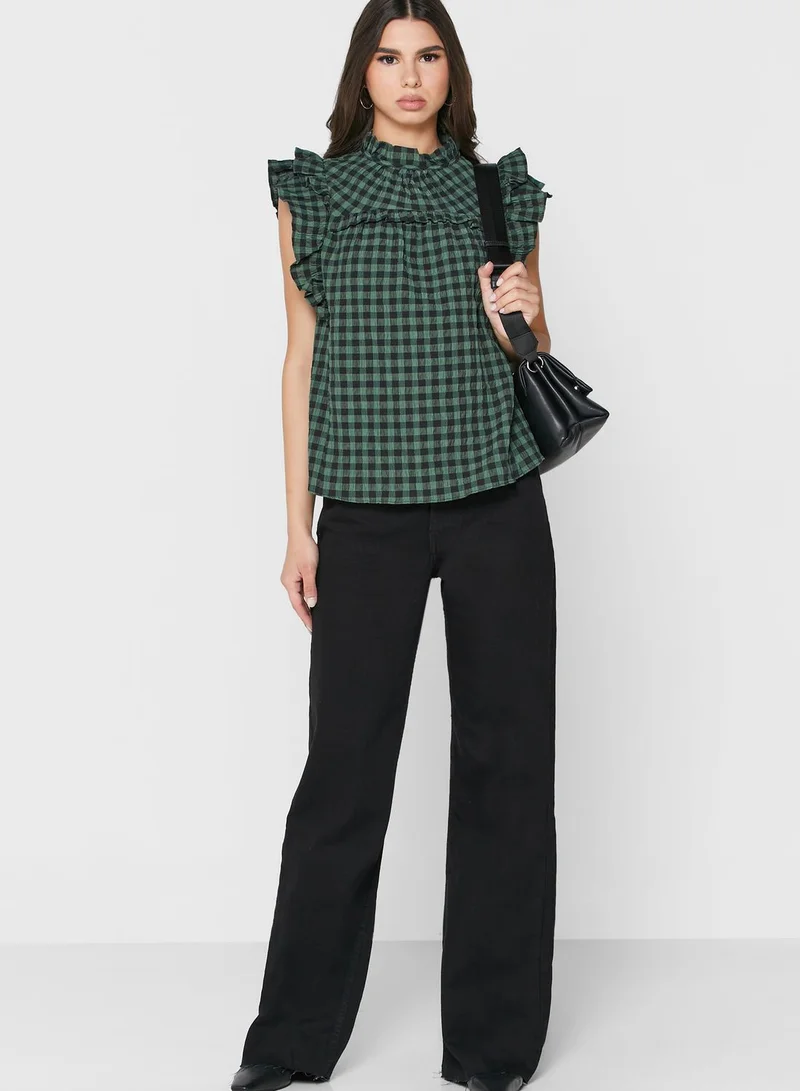 ALIGNE Ruffle Detail Checked Top