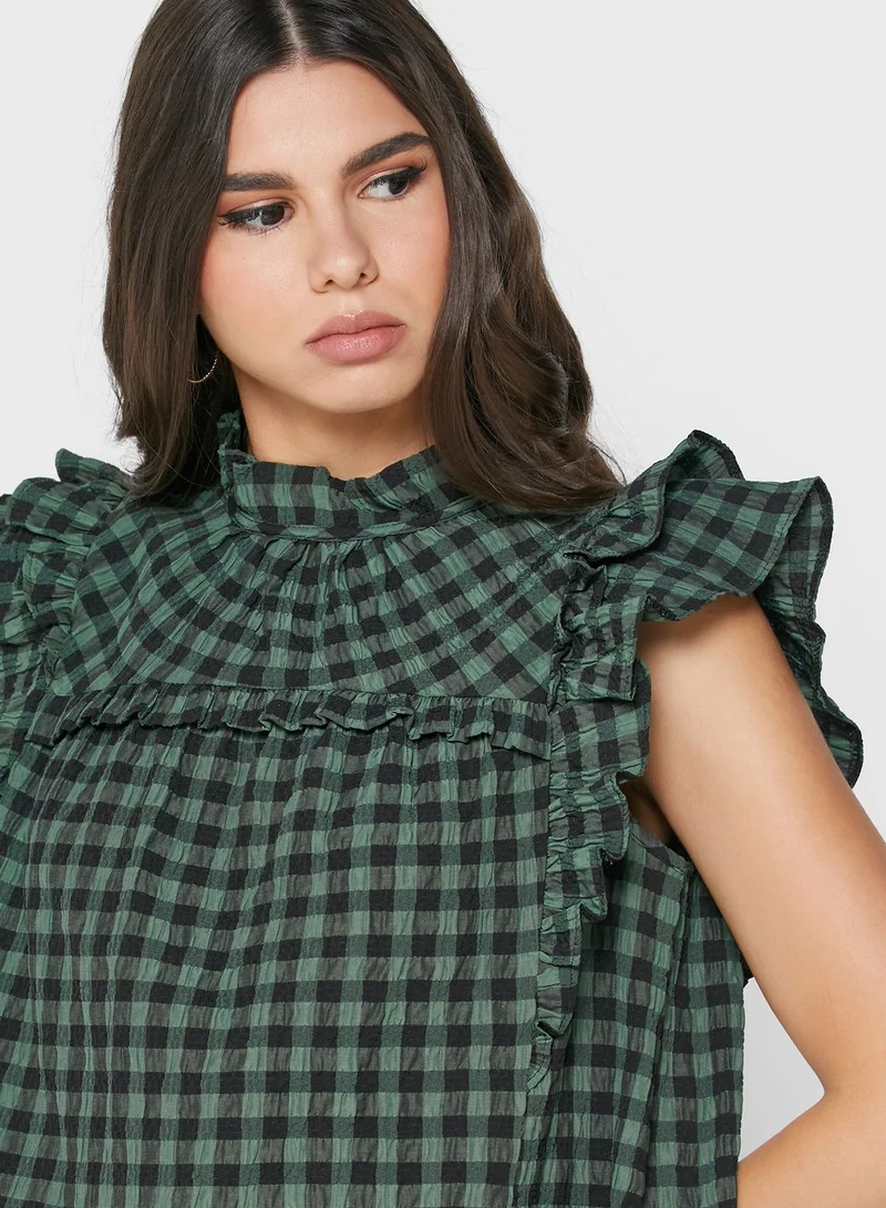 ALIGNE Ruffle Detail Checked Top