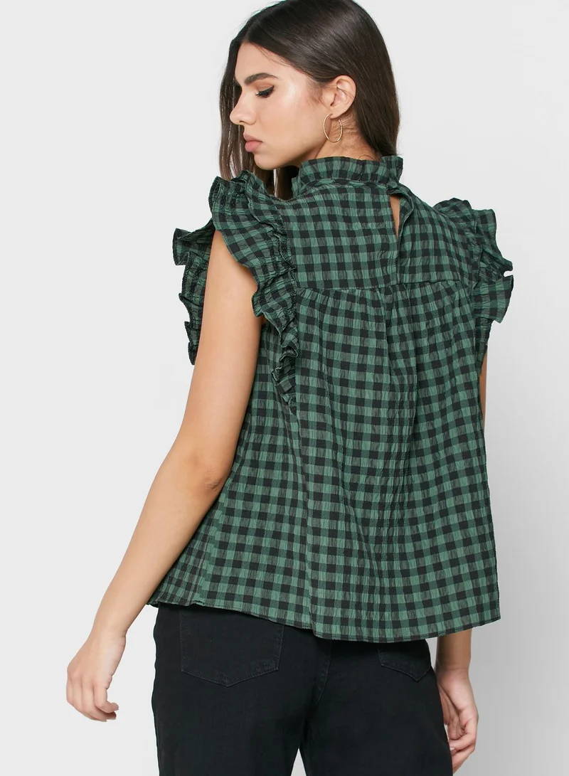 ALIGNE Ruffle Detail Checked Top