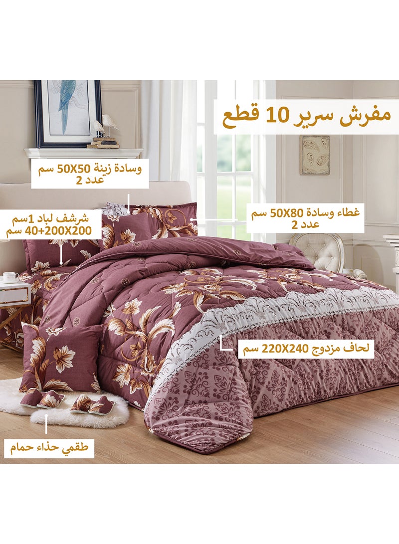 Moon Bed In A Bag Medium Filling King Size Comforter Set, 10 Pcs Floral Bedding Set Size 220 X 240 Cm with Comforter, Quilted Bed Skirt, Pillowcases, Cushion & Bedroom Slipper, Multicolor  - Image 2