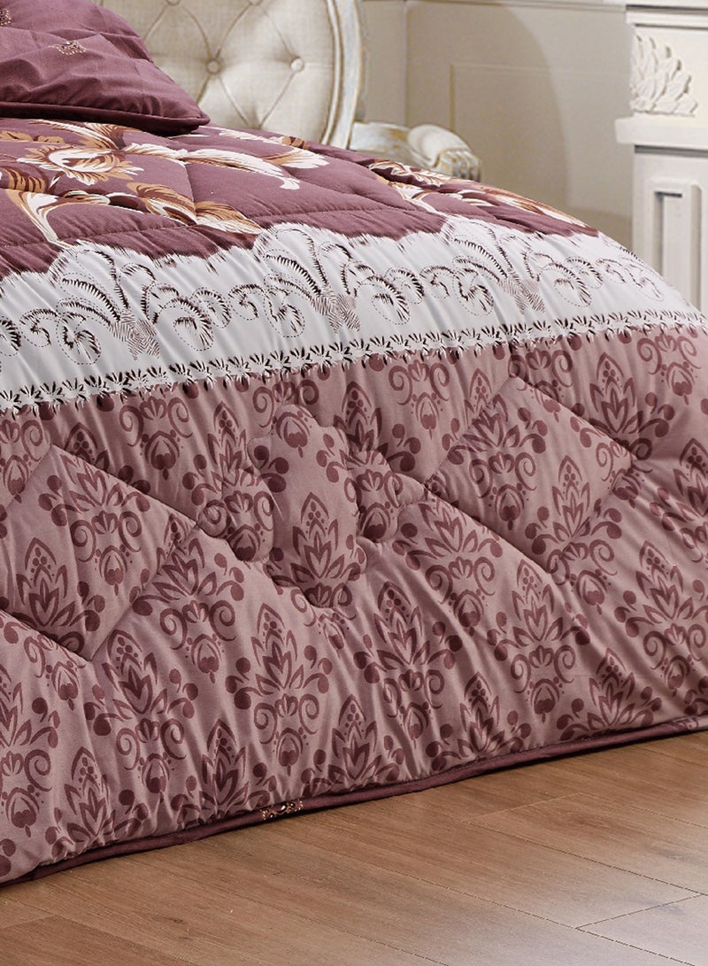 Moon Bed In A Bag Medium Filling King Size Comforter Set, 10 Pcs Floral Bedding Set Size 220 X 240 Cm with Comforter, Quilted Bed Skirt, Pillowcases, Cushion & Bedroom Slipper, Multicolor  - Image 5