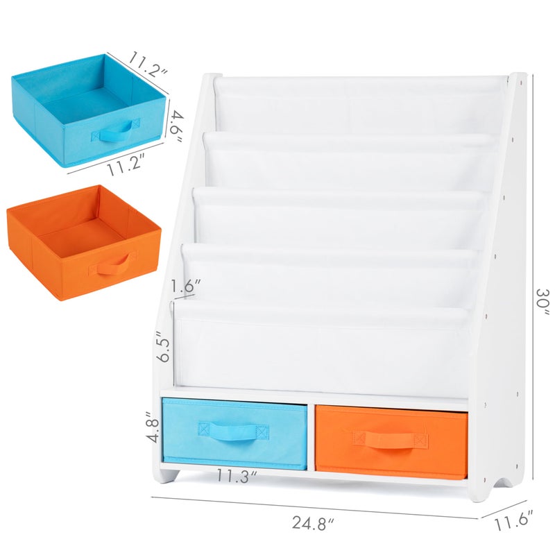 UTEX Kids Bookshelf with Storage Bins, Book Shelf for Kids Rooms, 4-Tier Toddler Sling Bookshelf for Nursery, Living Room, Bedroom, White - Image 5