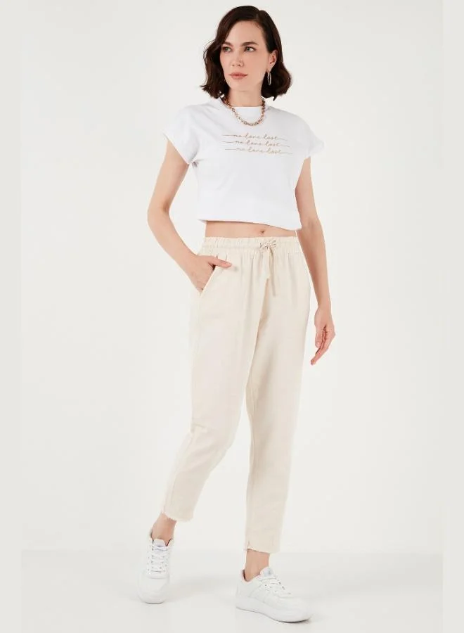 Lela Lela Cotton High-Waisted Linen-Look Crop Pants for Women, Tie Waist 668YP5134