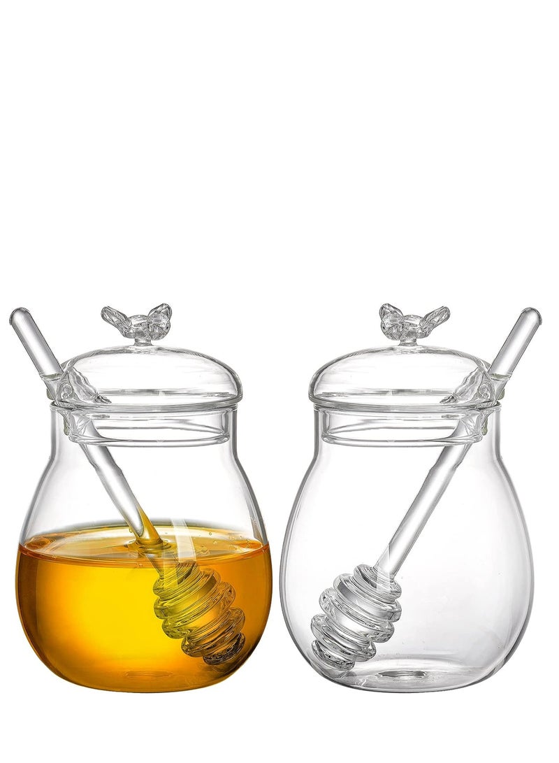 برطمانات عسل مع مغرفة وغطاء وعاء زجاجي شفاف لتخزين العسل وموزع العسل لبيت المطبخ مجموعة برطل عسل زجاجي ومغرفة سعة 250 مل 2 عبوة - Image 1