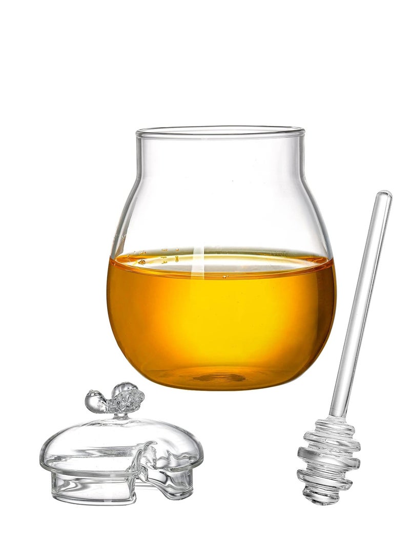 برطمانات عسل مع مغرفة وغطاء وعاء زجاجي شفاف لتخزين العسل وموزع العسل لبيت المطبخ مجموعة برطل عسل زجاجي ومغرفة سعة 250 مل 2 عبوة - Image 5