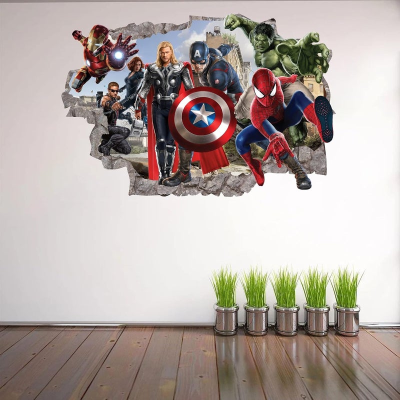 Wthh Superhero Wall Decal Kids Removable Wall Decals Vinyl Peel and Stick Wall Art Stickers Decals Playroom Bedroom Boys Girls Room Wall Decor - 36" x 23" Large - Image 2