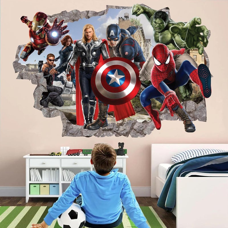 Wthh Superhero Wall Decal Kids Removable Wall Decals Vinyl Peel and Stick Wall Art Stickers Decals Playroom Bedroom Boys Girls Room Wall Decor - 36" x 23" Large - Image 1