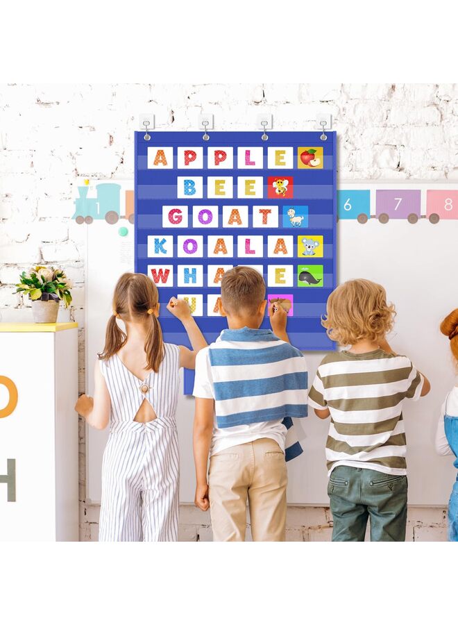 Standard Pocket Charts for Classroom, Interactive and Versatile Pocket Chart 28"x33" Sentence Strip Holder for Vocabulary, Practice Spelling, Display Number Patterns (Blue) - Image 2