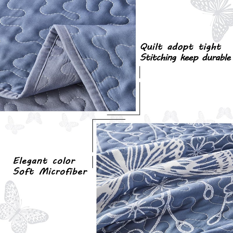 Yogeneg Full Queen Size Quilt Set,White Butterfly Botanical Pattern Blush Grey Bedding Set,3 Piece Lightweight Soft Summer Bedspread Coverlet with 2 PIillow Sham for All Season(Butterfly,90"x96") - Image 5