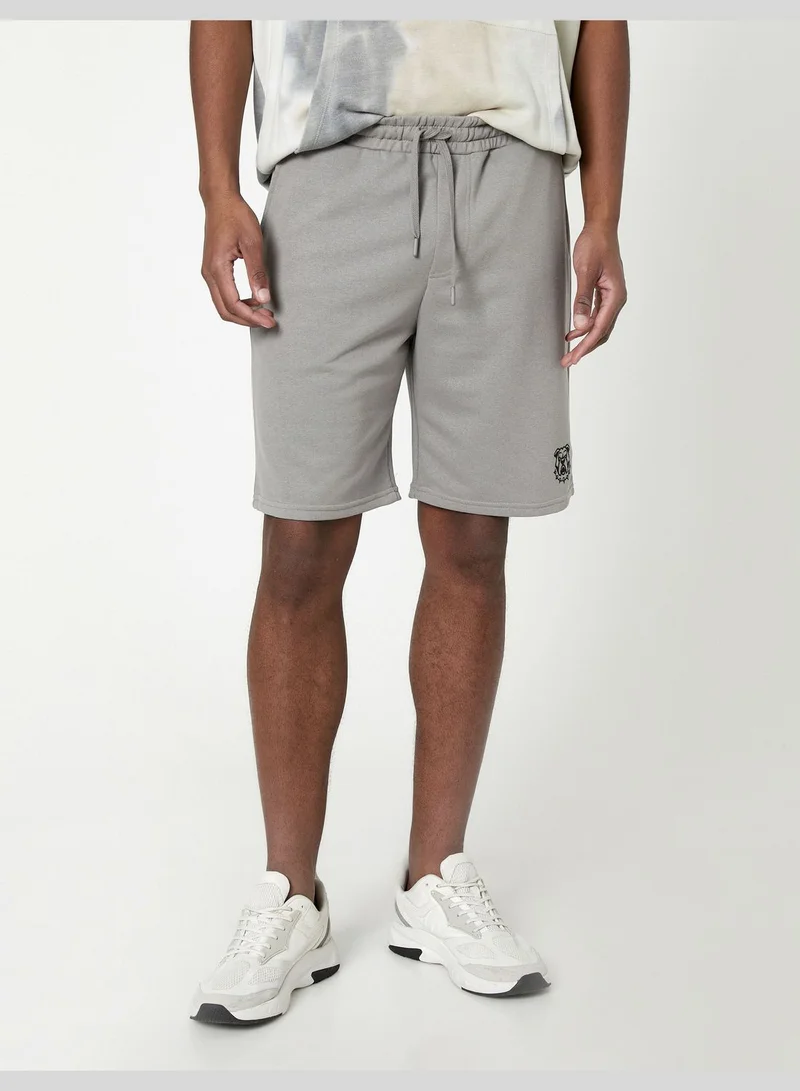 KOTON Drawstring Bermuda Shorts Pocket Detailed Dog Embroidered Slim Fit
