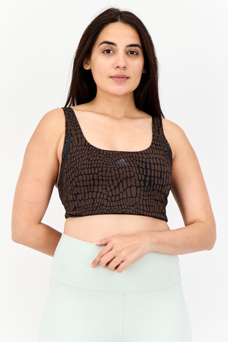 Adidas Women Brand Logo Padded Sports Bra, Brown  - Image 1