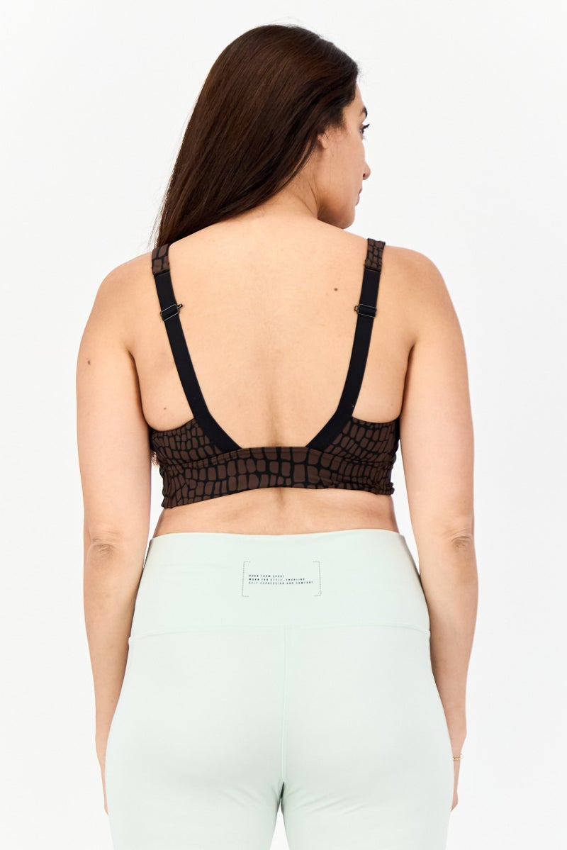 Adidas Women Brand Logo Padded Sports Bra, Brown  - Image 3