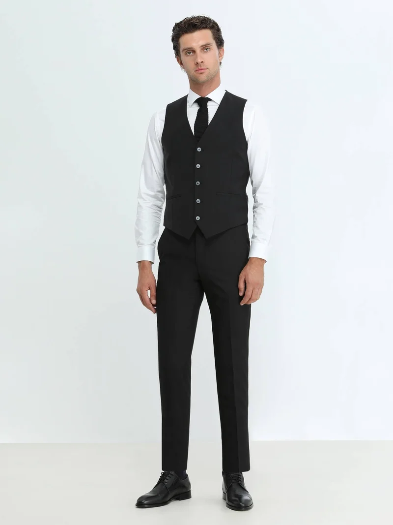 Kip Black Slim Fit Classical Weaving Waistcoat