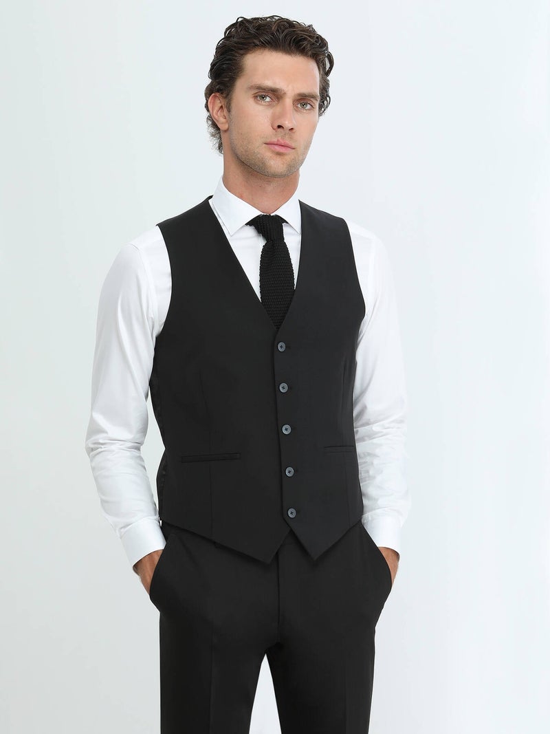 Kip Black Slim Fit Classical Weaving Waistcoat - Image 1