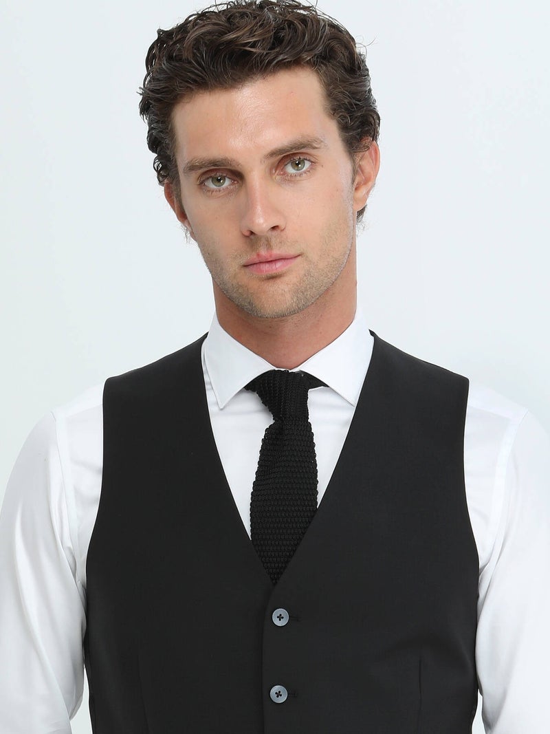 Kip Black Slim Fit Classical Weaving Waistcoat - Image 3
