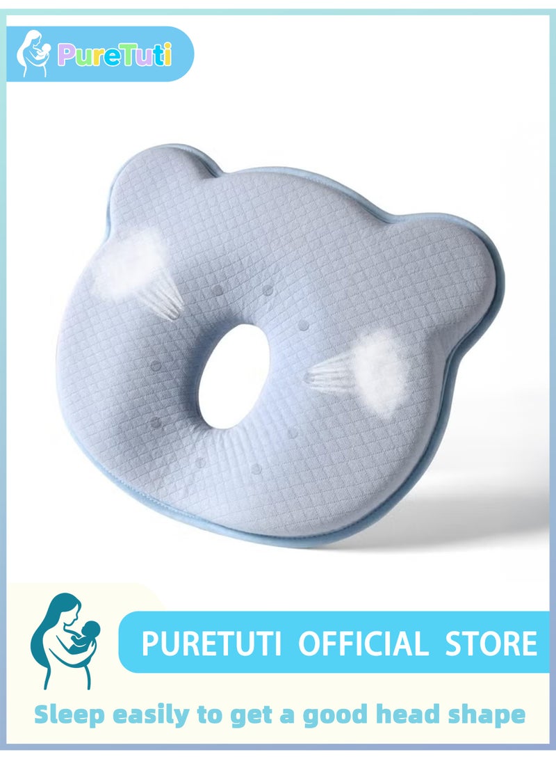 PureTuti Memory Foam Baby Travel Pillow, Portable Cute Cartoon Bear Soft and Cozy Pillow, Breathable Bedding Set for Infants for Small Boys and Girls Prevent Flat Head - Image 1