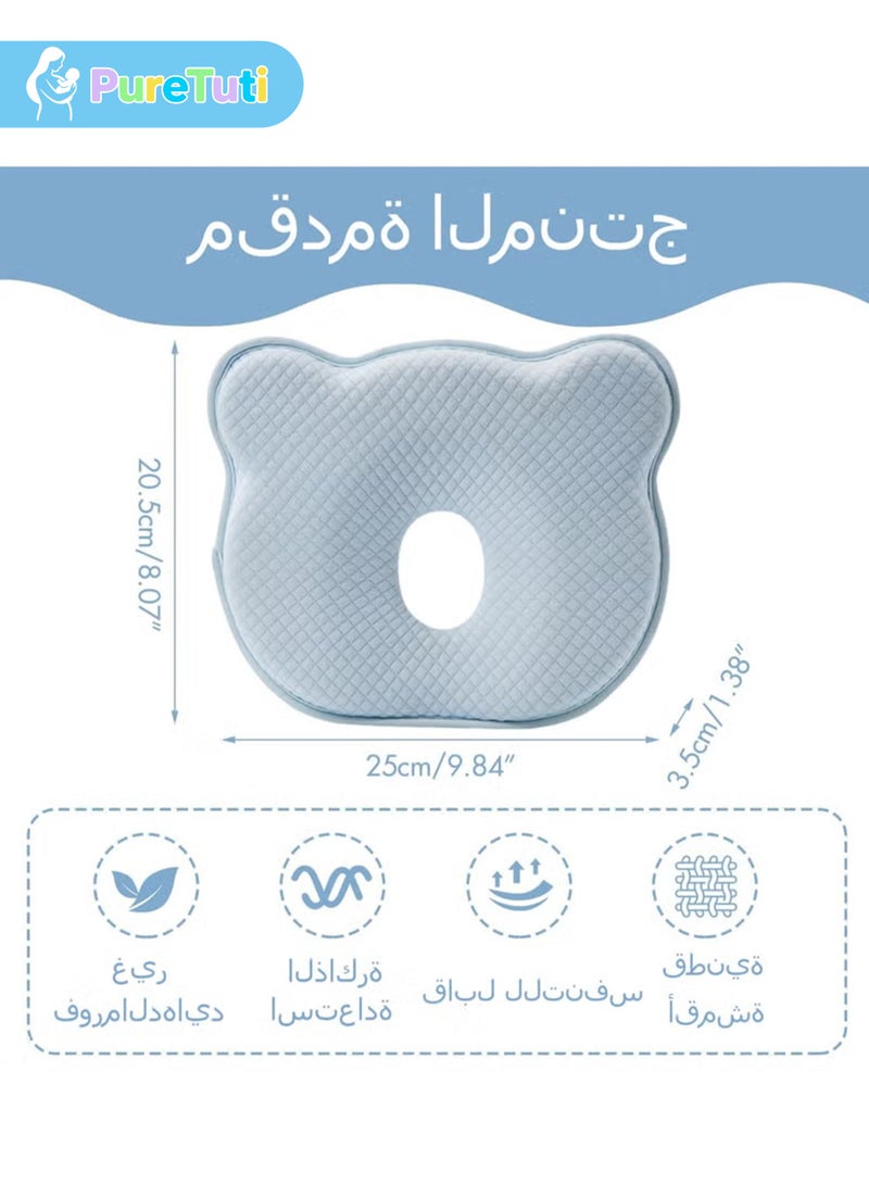 PureTuti Memory Foam Baby Travel Pillow, Portable Cute Cartoon Bear Soft and Cozy Pillow, Breathable Bedding Set for Infants for Small Boys and Girls Prevent Flat Head - Image 3
