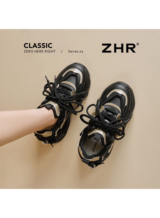 Zhr Thick-soled Daddy Shoes Women's Internal Heightening All-match Women's Shoes Comfortable Small Size Casual Shoes Women Ks55 Black Gold 35 - Image 3