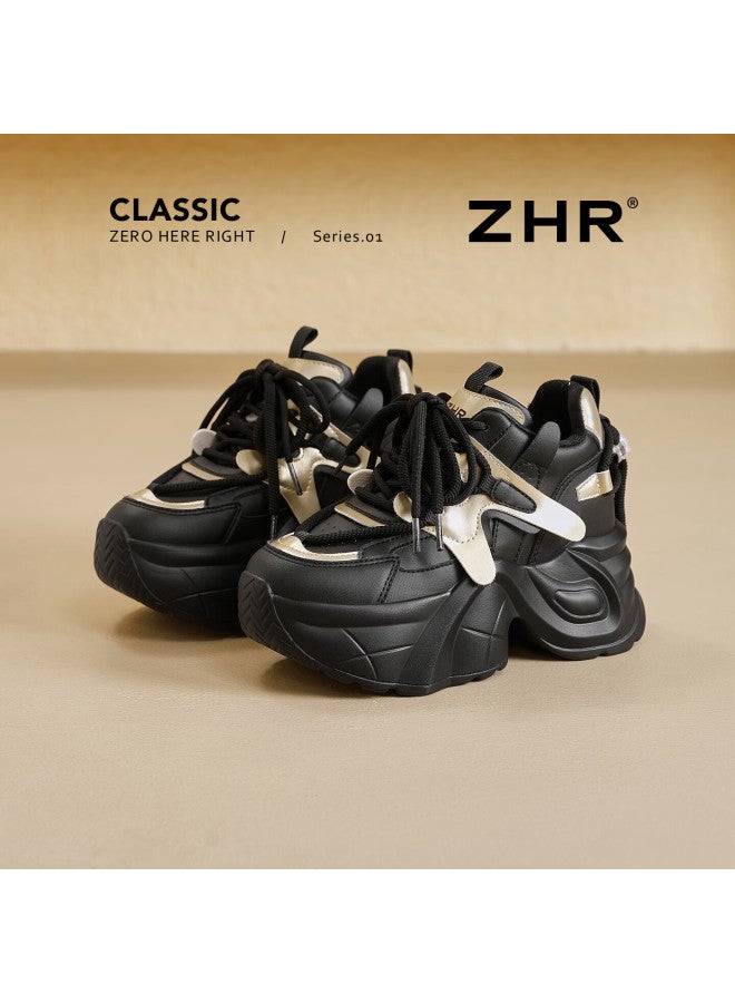 Zhr Thick-soled Daddy Shoes Women's Internal Heightening All-match Women's Shoes Comfortable Small Size Casual Shoes Women Ks55 Black Gold 35 - Image 4