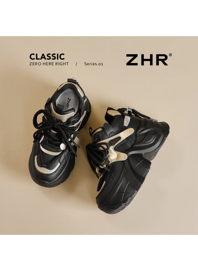Zhr Thick-soled Daddy Shoes Women's Internal Heightening All-match Women's Shoes Comfortable Small Size Casual Shoes Women Ks55 Black Gold 35 - Image 5