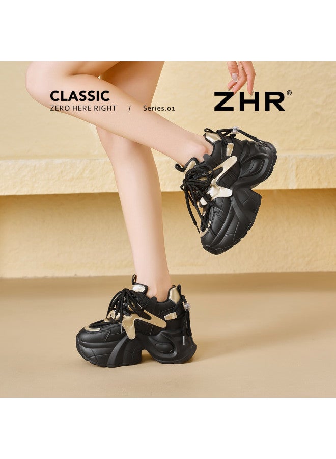 Zhr Thick-soled Daddy Shoes Women's Internal Heightening All-match Women's Shoes Comfortable Small Size Casual Shoes Women Ks55 Black Gold 35 - Image 2