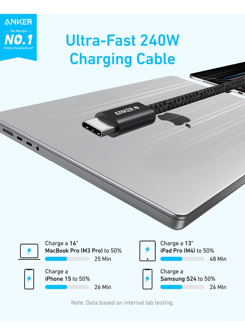 Zolo USB C to USB C Cable, Braided and Dirt-Free Type C Fast Charging Cable, Slim Connector, for iPhone 17/16 Series, MacBook (240W) (Black, 6ft) - Image 3