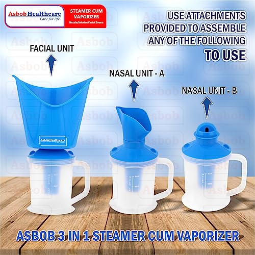 Asbob 3 in 1 steamer for cold and cough, vaporizer steamer for cough,cold and facial, steam inhaler & vapourisers for adult - Blue - Image 5