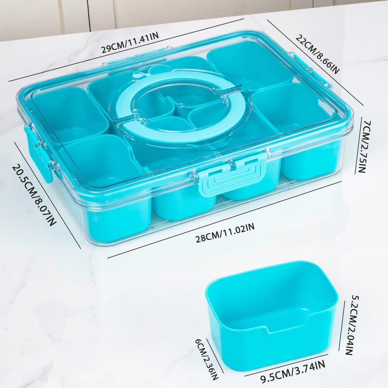 WACOI Divided Snack Serving Tray with Lid and Handle Travel Snackle Charcuterie Container Portable Storage Organizer for Candy, Fruits, Nuts, Snacks, Party, Picnic (1pack, Lake blue) - Image 2