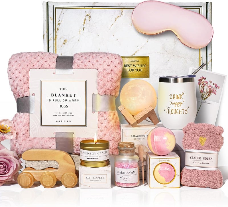 AHAGIFTREE Surgery Recovery Gifts Women,Get Well Soon Gift Baskets for Women After Surgery,Birthday Gifts,Condolences Gift Basket for Loss,Sympathy Baskets for friend (Pink) - Image 1