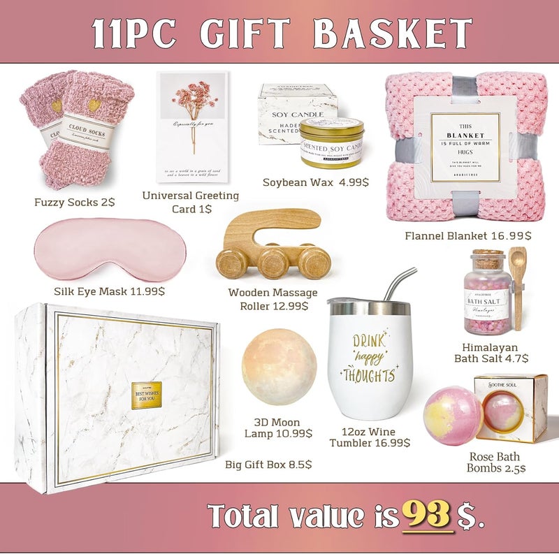 AHAGIFTREE Surgery Recovery Gifts Women,Get Well Soon Gift Baskets for Women After Surgery,Birthday Gifts,Condolences Gift Basket for Loss,Sympathy Baskets for friend (Pink) - Image 3