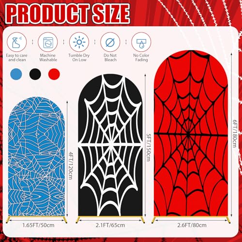 Tingjoo 3 Pcs Spider Web Arch Backdrop Cover Set 4Ft 5Ft 6Ft Spider Birthday Party Decorations Polyester Arch Stand Cover for Photo Props Cosplay Wedding Baby Shower Backdrop Decor - Image 3