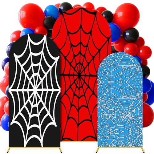 Tingjoo 3 Pcs Spider Web Arch Backdrop Cover Set 4Ft 5Ft 6Ft Spider Birthday Party Decorations Polyester Arch Stand Cover for Photo Props Cosplay Wedding Baby Shower Backdrop Decor - Image 1