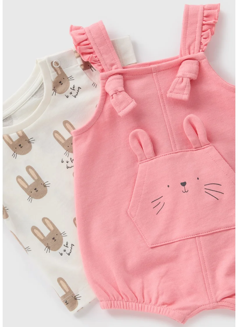 Matalan Baby Pink Bunny Top & Dungaree Set