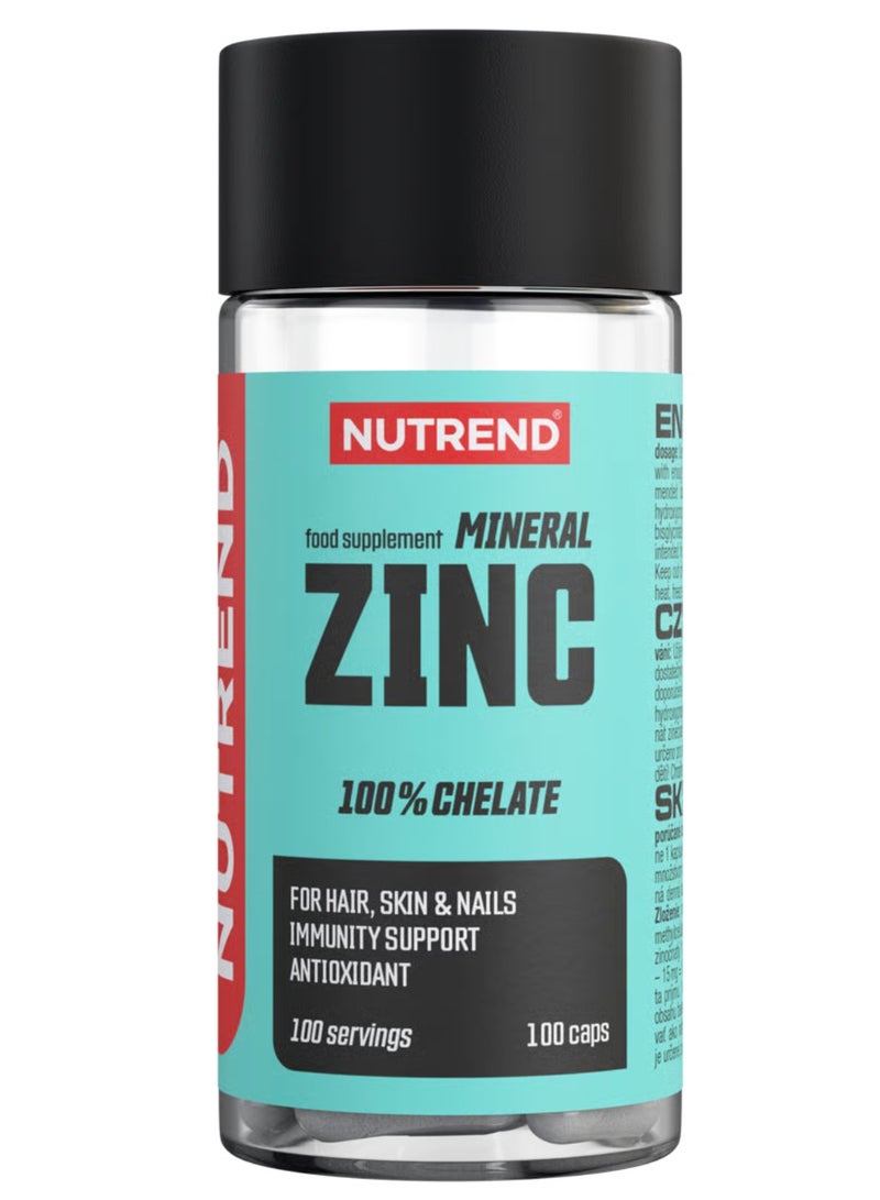 NUTREND Mineral Zinc 100% Chelate – 100 Capsules | High Absorption Zinc Supplement, Supports Immune System & Skin Health - Image 1