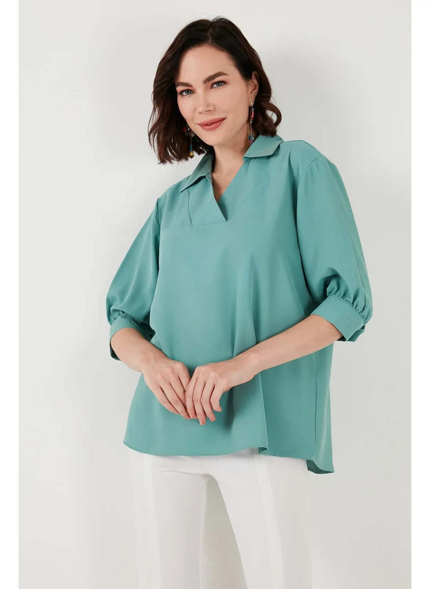 ليلا Oversize Three Quarter Sleeve V-Neck Blouse Women's Blouse 66904932S4