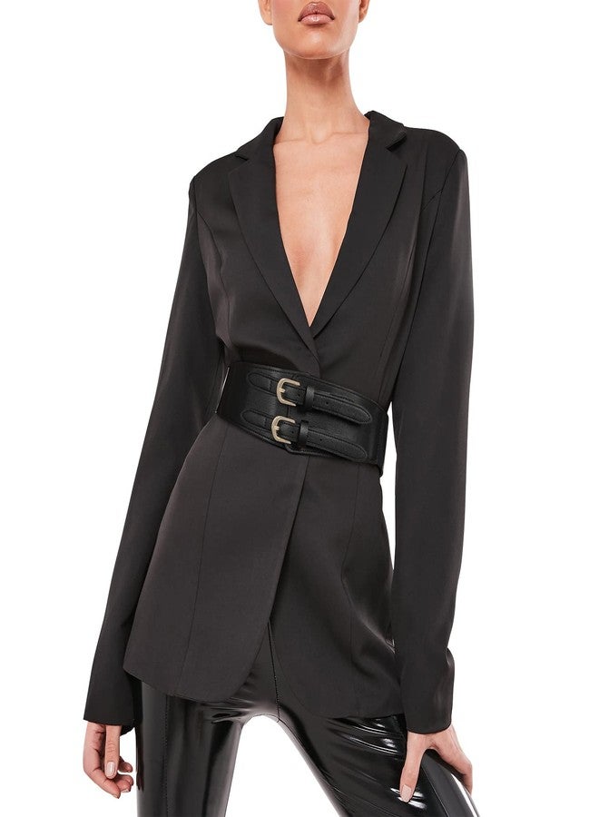 كاجير حزام خصر عريض مطاطي من كاجير للنساء - أحزمة ربط عتيقة للنساء، حزام مطاطي عريض للفساتين (مقاس متوسط، أسود) - Image 1