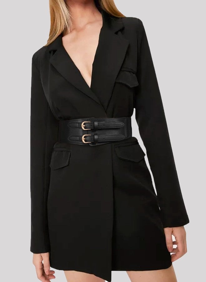 كاجير حزام خصر عريض مطاطي من كاجير للنساء - أحزمة ربط عتيقة للنساء، حزام مطاطي عريض للفساتين (مقاس متوسط، أسود) - Image 4