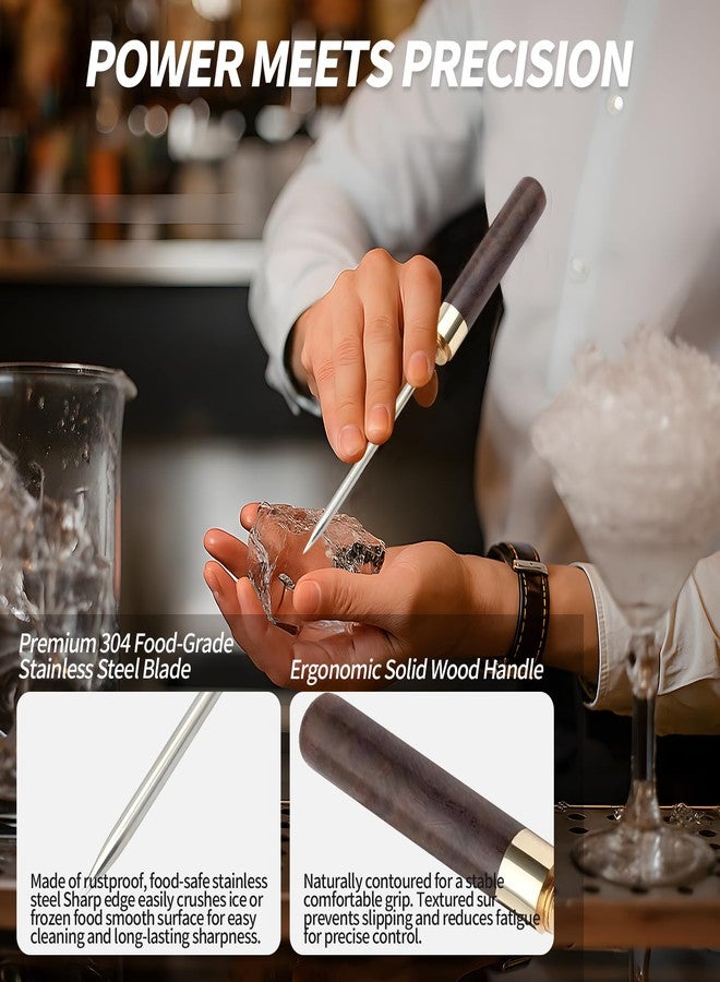 Creztail Ice Pick - 9 Inch Ice Cutter, Stainless Steel Ice Pick with Cover & Non-Slip Wooden Handle, Break Ice Tool for Bars, Kitchen, Bartender Breaking Ice - Image 4