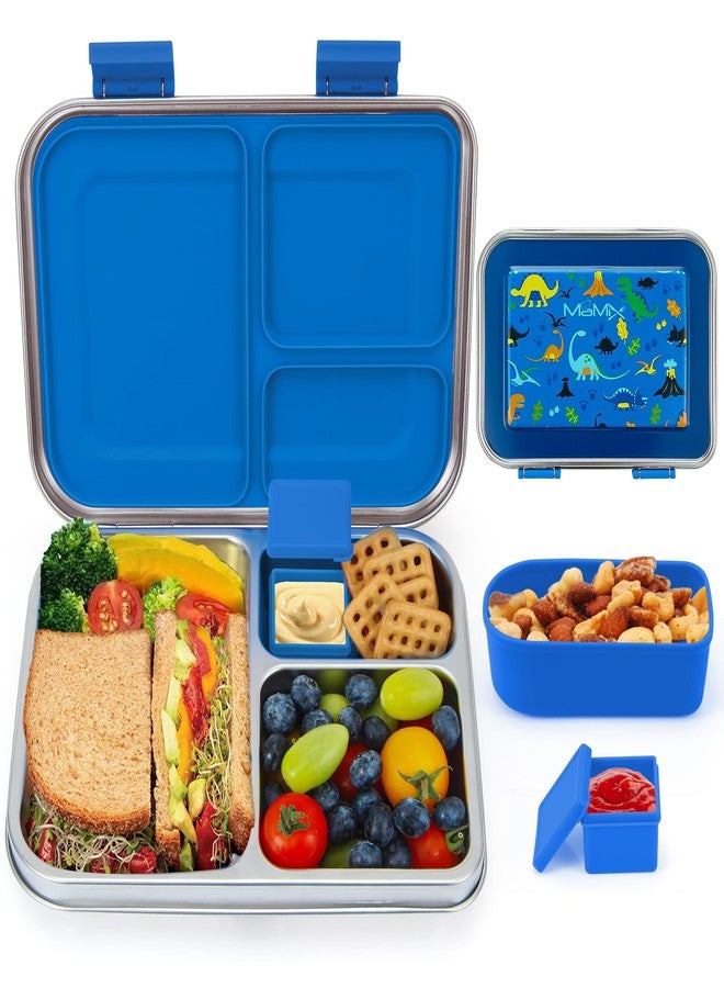 MaMix Stainless Steel Kids Lunch Box, 3 Compartments Leak-Proof Bento Box for Kids for Sandwich, Lunch Containers Freezer Safe (Blue) - Image 1