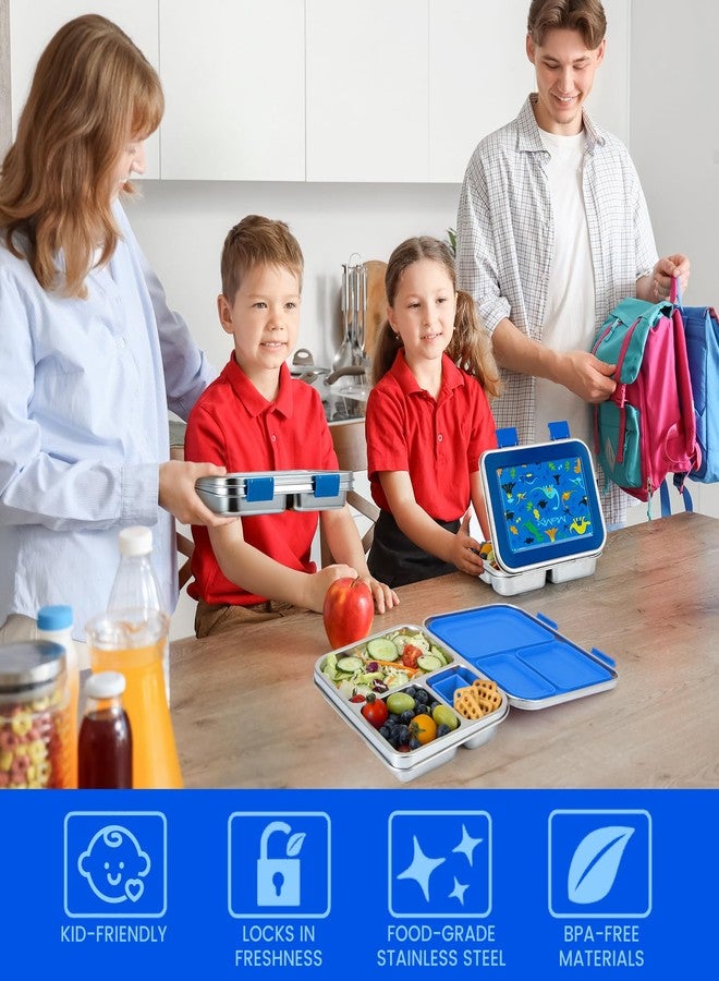 MaMix Stainless Steel Kids Lunch Box, 3 Compartments Leak-Proof Bento Box for Kids for Sandwich, Lunch Containers Freezer Safe (Blue) - Image 3