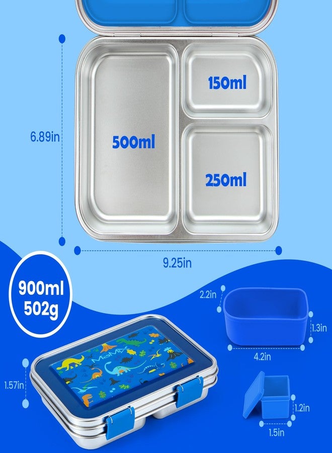 MaMix Stainless Steel Kids Lunch Box, 3 Compartments Leak-Proof Bento Box for Kids for Sandwich, Lunch Containers Freezer Safe (Blue) - Image 2