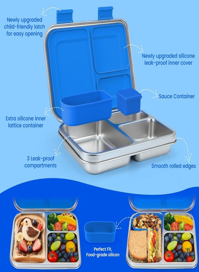 MaMix Stainless Steel Kids Lunch Box, 3 Compartments Leak-Proof Bento Box for Kids for Sandwich, Lunch Containers Freezer Safe (Blue) - Image 4