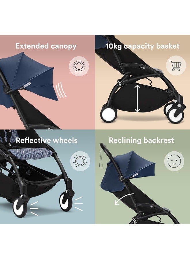 STOKKE عربة الأطفال YOYO3 بإطار أسود وحزمة ألوان 6 أشهر+ - أير فرانس الأزرق، خفيفة الوزن، مدمجة، قابلة للطي وصديقة للسفر مع مقعد مبطن وسقف مع نافذة رؤية، حماية من الشمس UPF 50 أشهر+، عربة للأطفال - Image 5