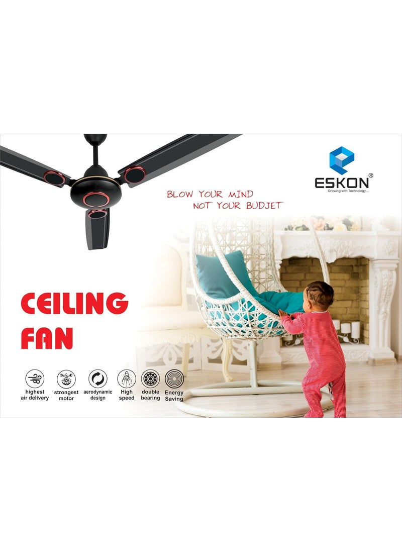 ESKON ESKON Victor 1200mm 48 inch HighSpeed Premium Decorative Ceiling Fans for Home 400 RPM Anti RustDust 1 Years Warranty Pack of 1 Smoke Brown Smoke Brown  - Image 2