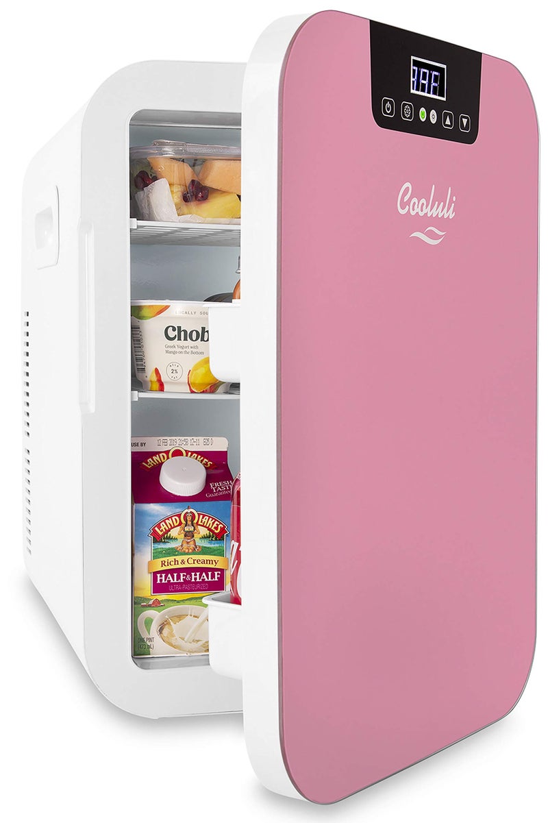Cooluli 20L Mini Fridge For Bedroom - Car, Office Desk & College Dorm Room - Glass Front & Digital Temperature Control - Small 12v Refrigerator for Food, Drinks, Skincare, Beauty & Breast Milk (Pink) - Image 3