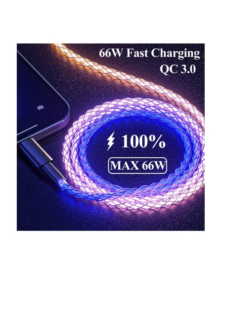 Excefore RGB LED Type C Charger Cord, 66W Fast Charging Cable, Color Gradual Light Up USB Type C Charger Cable, Perfect for Samsung Galaxy S21 S20 S10 S9 S8 Plus and More - Image 2