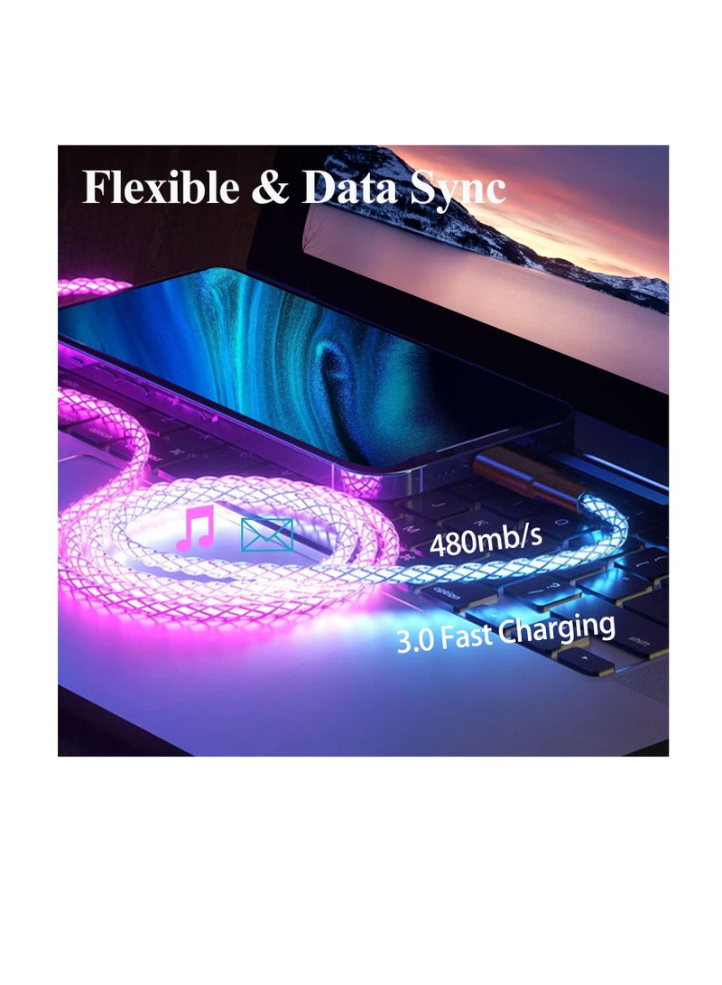 Excefore RGB LED Type C Charger Cord, 66W Fast Charging Cable, Color Gradual Light Up USB Type C Charger Cable, Perfect for Samsung Galaxy S21 S20 S10 S9 S8 Plus and More - Image 3
