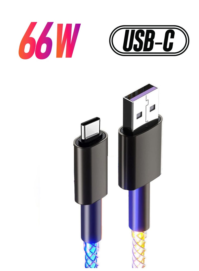Excefore RGB LED Type C Charger Cord, 66W Fast Charging Cable, Color Gradual Light Up USB Type C Charger Cable, Perfect for Samsung Galaxy S21 S20 S10 S9 S8 Plus and More - Image 1
