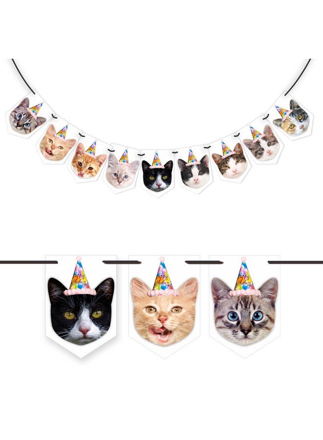 WOBBOX Cat Birthday Decoration "Cat Faces" Bunting Banner, Kitty Birthday Decoration Items - Image 1